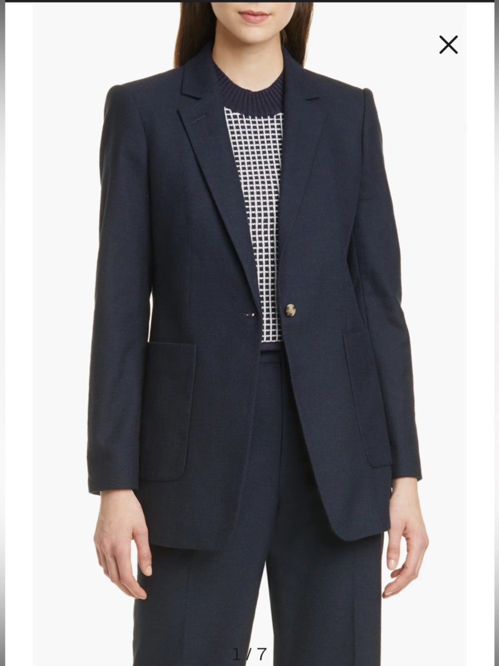 Club Monaco Textured Cotton Blend Jacket dark navy single button size 0